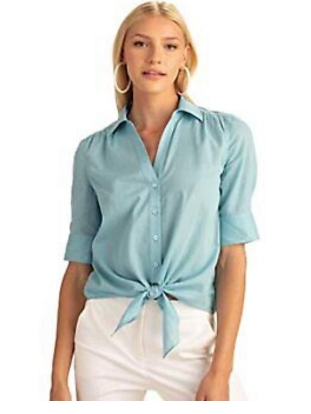 Trina Turk Makana Saltwater Blue Button-Front Short Sleeve Shirt